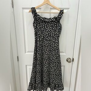 SHEIN Black Midi Dress with White Daisy Print